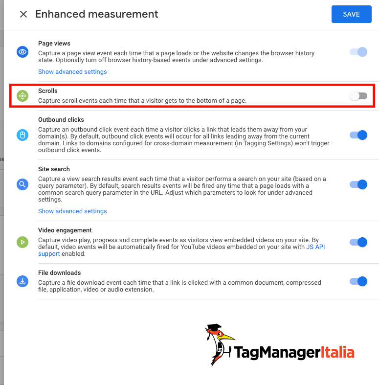 disabilitare lo scroll nella misurazione avanzata in GA4 disabilitare lo scroll nella misurazione avanzata in GA4
