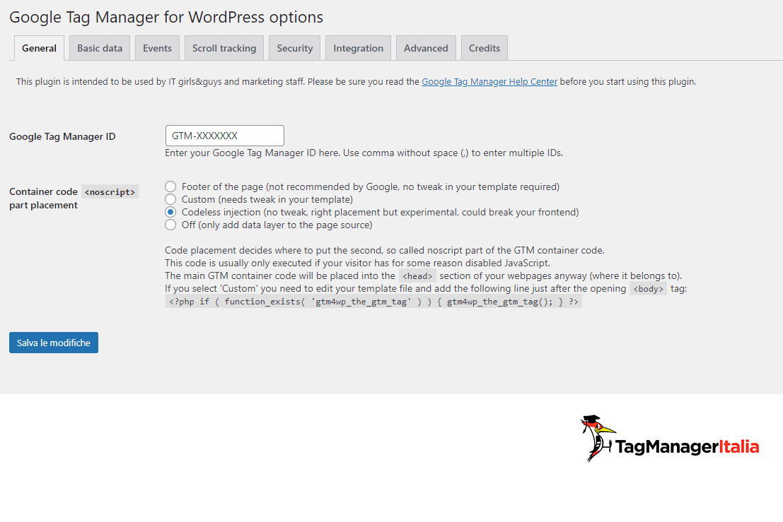 configurazione plugin google tag manager for wordpress configurazione plugin google tag manager for wordpress