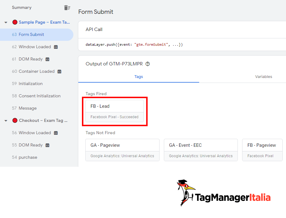 Tag evento Lead Facebook fired debug GTM Tag evento Lead Facebook fired debug GTM