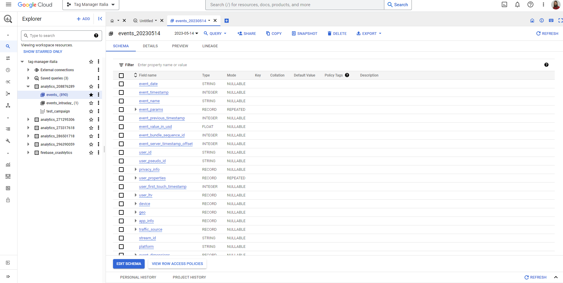 Esempio di richieste in BigQuery per visualizzare specifici set di dati Esempio di richieste in BigQuery per visualizzare specifici set di dati